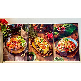 (ẢNH THẬT)Tranh treo tường tráng gương món thái trang trí quán ăn, nhà hàng kèm đinh treo