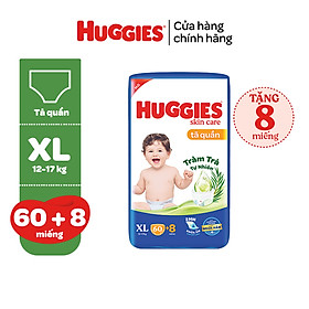 Tã/bỉm quần HUGGIES SKINCARE gói M76+8/L68/XL60/XXL54 (M56/L48/XL40/XXL36+8)