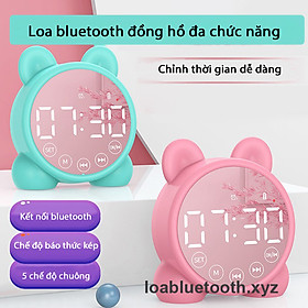 Loa bluetooth mini P1 giá rẻ tai thỏ dễ thương, bass mạnh, led hiển thị giờ kèm đồng hồ báo thức, âm thanh vòm 9D, pin 8 giờ