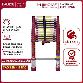 Hình ảnh Thang Inox rút đơn 3.8M-5.4M xếp gọn Nhập Khẩu FUJIHOME, thang rút gọn chữ I đa năng chốt khóa tự động an toàn chân chống trơn trượt - Hàng chính hãng