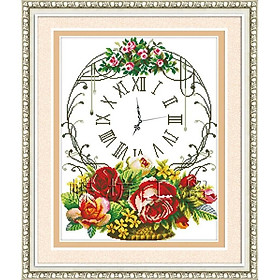 Mua Tranh thêu chữ thập Đồng hồ- Giỏ Hoa Cổ Điển (48*59cm) chưa thêu