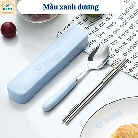 Bộ Đũa Thìa / Muỗng Văn Phòng Chất Liệu Inox và Sứ, Bộ Đồ Ăn Cá Nhân Có Hộp Đựng