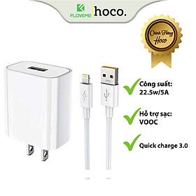 Bộ Sạc Nhanh Dành Cho Hoco DC19 USB To IP, Sạc Nhanh 5A/22.5W, Kèm Dây Dài 1m, Hỗ Trợ Sạc VOOC, Quick Charge 3.0, Hàng Chính Hãng