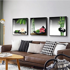 Tranh treo tường Mica Khung nhôm 3 bức Trúc và sen Hiện đại tại Thanh Hóa