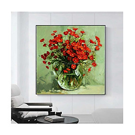Tranh treo tường lọ hoa xin xắn, Hoa đỏ theo phong cách sơn dầu PVP-DC1V-01