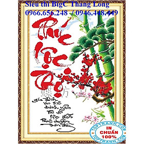Mua Tranh thêu chữ thập chữ phúc lộc thọ có cành hoa đào đỏ và cây trúc xanh 222336