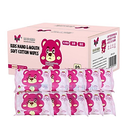 Thùng 10 gói khăn giấy ướt gấu dâu LOTSO mềm mịn, không mùi