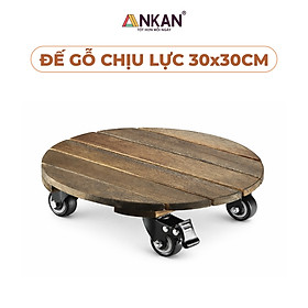 Đế Lót Chậu Cây Có Bánh Xe ANKAN - Hình Tròn D30cm, Gỗ Tràm Bông Cao Cấp, Chịu Tải 120kg (Màu Xám Đen)