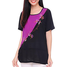 Áo Kiểu Thêu Phối Màu An Thủy 690 - Đen