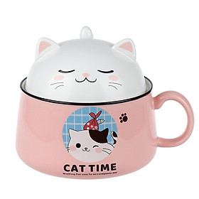 Mua Tô sứ có nắp ăn mỳ có cán tay cầm hình mèo dễ thương