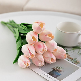 Một bông Hoa Tulip lá thẳng PU cao cấp - Hoa giả lụa trang trí, để bàn, chụp ảnh H15