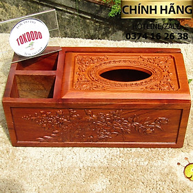 Mua Hộp Đựng Giấy Ăn 3 Ngăn Gỗ Tự Nhiên TOKDODO Chạm Thành Chim Công