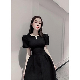 Đầm váy xòe bồng cổ xẻ tơ xốp đứng form trắng đen hồng nâu xanh mint đi biển dự tiệc dạo phố bigsize cổ tròn tay phồng