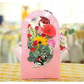 Gói 10 túi cắm hoa, túi giấy đựng hoa, gói hoa làm quà tặng quai tròn 2 cửa