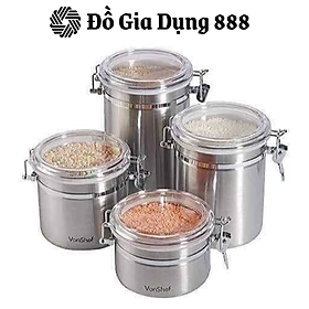 Set 4 Hộp Đựng Đồ Khô Vonshef, Chất Liệu Inox, Khóa Nắp Kín, Hộp Đựng Đồ Khô, Đựng Thực Phẩm, Nhập Đức