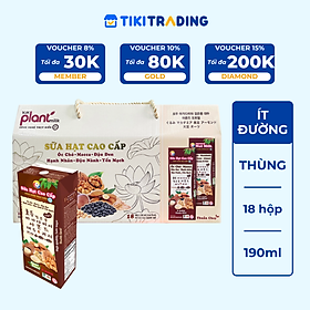 Sữa hạt cao cấp Óc chó - Macca - Đậu Đen - Hạnh Nhân - Đậu Nành & Yến Mạch ít đường 190ml (18hộp/Xách)