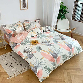 Bộ chăn ga gối cotton lidaco pl1 - lá hồng