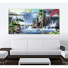 Bộ tranh treo tường trang trí phòng khách, phòng ngủ SƠN THỦY HỮU TÌNH 3 tấm chất liệu pvc gương hoặc mica gương:1742L10