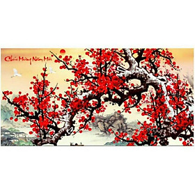 Mua Tranh đính đá-Chúc Mừng Năm Mới-Cành Đào Đỏ (DF408) chưa đính