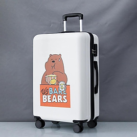 Vali Du Lịch Tay Kéo In Hình Gấu Nâu We Bare Bears Nhai Bỏng Ngô Số Lượng Có Hạn Size 20 24 26 - Combo 20+24