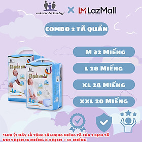 [COMBO 2 ] Tã quần / Bỉm quần cho bé từ 6kg trở lên thương hiệu Miracle Baby , chất liệu protein tơ tằm mềm mại thông thoáng làn da của bé có 4 kích cỡ M/L/XL/XXL