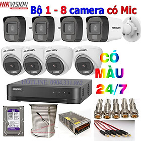 Mua BỘ 1-8 CAMERA FULL COLOR + MIC GHI ÂM. CÓ MÀU BAN ĐÊN CHÍNH HÃNG HIKVISION FULL PHỤ KIỆN LẮP ĐẶT - HÀNG CHÍNH HÃNG