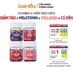 Combo Kẹo Dẻo Giấm Táo, Kẹo Dẻo Collagen , Kẹo Dẻo Melatonin, Kẹo Dẻo Củ Dền Coolvita - Tặng 2 Hộp Nước Uống Bổ Sung Enzyme Hỗ Trợ Tiêu Hoá, Thanh Lọc Cơ Thể Cool-Vita (45 ml× 7 túi)/hộp