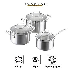 (Ảnh thật) Bộ 3 nồi inox châu Âu Scanpan Impact 71070000 thiết kế 3 lớp, tay cầm chống nóng, dùng bếp từ, máy rửa bát