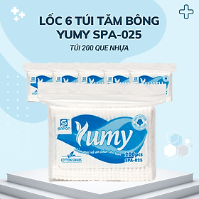 Lốc 6 gói Tăm bông Yumy người lớn thân nhựa 200 que SPA-025