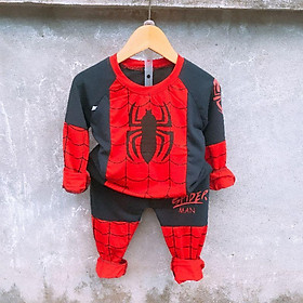 Bộ quần áo dài tay bé trai thu đông lót lông & cotton siêu nhân người nhện cho bé 12-20kg