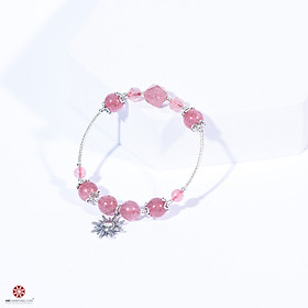 Lắc tay đá thạch anh dâu phối charm mặt trời bạc thái 925 - Hợp bạn nữ mệnh Hỏa- Thổ, may mắn và bình an | VietGemstones