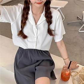 Áo sơ mi nữ nhiều màu basic phong cách Hàn Quốc - Áo sơ mi trắng Trơn đuôi tôm