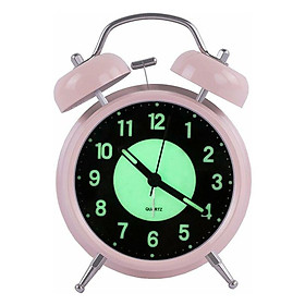 Retro Luminoining Awakening Morning Wowdle Đồng hồ báo thức im lặng của bàn đầu giường của cô ấy, đồng hồ báo thức về đồng hồ du lịch tương tự với trẻ em có tiếng chuông đôi không tick-tac với ánh sáng ban đêm, 4 inch (màu hồng)