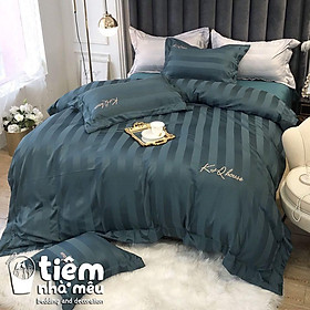 Bộ Chăn Ga Gối Lụa Sateen m6/m8/2m -Full size Tiệm Nhà MêuSet 4 Món: 2 Vỏ gối ,drap ,vỏ chăn Lụa KQ Sọc Kẻ