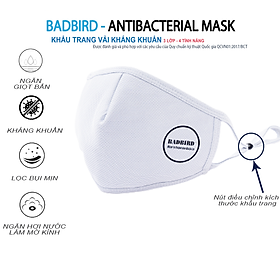 Khẩu Trang Vải Y Tế Kháng Khuẩn Cao Cấp BADBIRD 3 Lớp 4 Tính Năng, Antibacterial Mask, Thương hiệu Việt - Xám Sáng