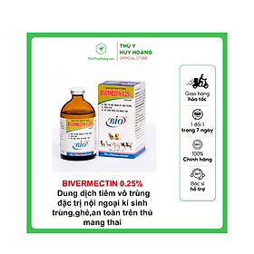 Dung dịch tiêm vô trùng BIVERMECTIN 0.25 T.rị nội ngoại kí sinh trùng, các loại giun tròn đường ruột, ghẻ, chí, rận trên bê, nghé, thỏ, dê, cừu, heo, chó
