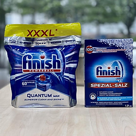 Combo viên rửa bát finish quantum 60 viên + Muối làm mềm nước finish 1,2kg