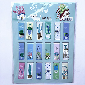 Combo 18 Bookmark kim loại từ tính hoạ tiết cartoon Cat Cafe