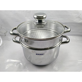 Bộ nồi xửng inox 3 đáy nắp kính 24cm Rainy - Hàng Chính Hãng