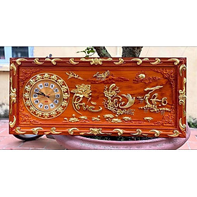 Tranh đồng hồ treo tường trạm khắc phúc lộc thọ bằng gỗ hương đỏ kt 48×108×4cm