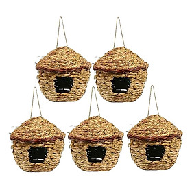 5pcs Handwoven Straw Birds Nest Tree Hanging Birdhouse Outdoor Landscape