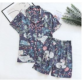 Hình ảnh Bộ Đồ Pijama Nữ Cao Cấp Azuno BN0045 Mặc Nhà Ngắn Tay Chất Liệu Cotton Lụa Mặc Mùa Hè Rất Mát