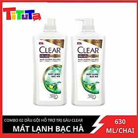 Combo 02 Dầu Gội Hỗ Trợ Trị Gàu Clear Mát Lạnh Bạc Hà 630g x 2