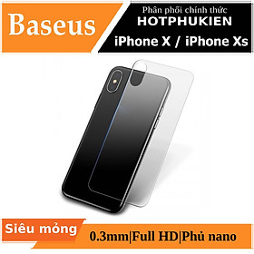 Miếng dán kính cường lực mặt lưng cho iPhone X / iPhone Xs hiệu Baseu siêu mỏng 0.3mm Full mặt lưng độ trong HD, chống trầy, chống bụi - hàng nhập khẩu