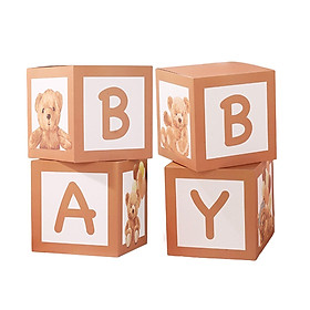 4PCS Baby Shower Decorations for Boy Girl, Baby Box Block Balloons Boxes with Letters, Gender Reveal Decor, Birthday Party Backdrop