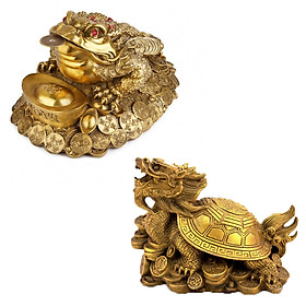 Bộ linh vật trên ban thờ thần tài cóc thiềm thừ rùa đầu rồng long quy bằng đồng thau cỡ đại phong thủy Hồng Thắng
