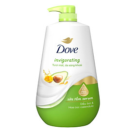 Sữa tắm dưỡng thể Dove Invigorating Da bóng mịn thơm mát với dầu bơ và hoa cúc Calendular 900g
