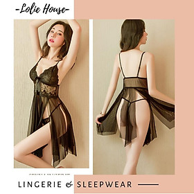 Váy ngủ 2 dây xẻ tà sexy - Đầm ngủ hai dây ren quyến rũ gợi cảm nâng ngực LOLIE HOUSE - VN3