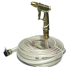Vòi nước vòi phun nước rửa xe tưới cây tăng áp thông minh + bộ dây bơm nước cao cấp TLG  loạI 20m  (vòi đồng-dây trắng) 701-1498-1