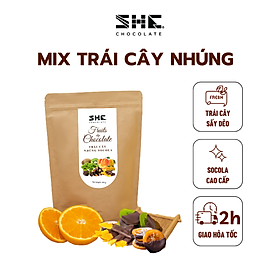 Trái cây nhúng socola thập cẩm (Mix 4 vị Xoài, Cam, Kiwi) - túi 500g -SHE Chocolate - Đa dạng vị giác, bổ sung năng lượng. Quà tặng dịp lễ, người thân, thích hợp ăn vặt văn phòng